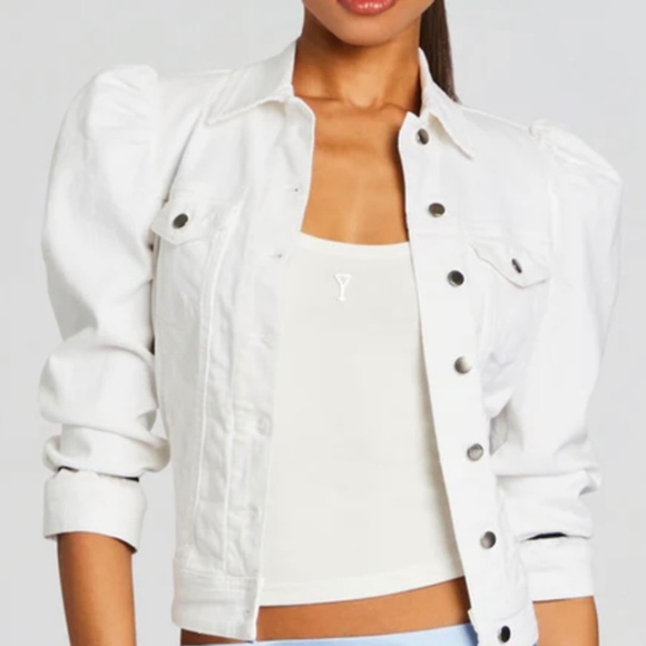 Women's RETROFÊTE $320 MSRP White Ada Puff Sleeve Jean Jacket XS - Picture 4 of 10